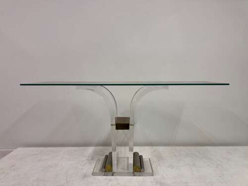 Pair of Lucite and Metal Console Tables