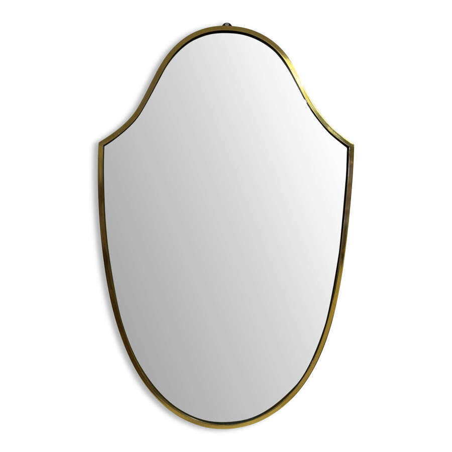 Italian Brass Wall Mirror, circa 1970s.