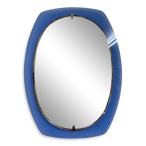 Blue Glass Mirror, Italy 1970s