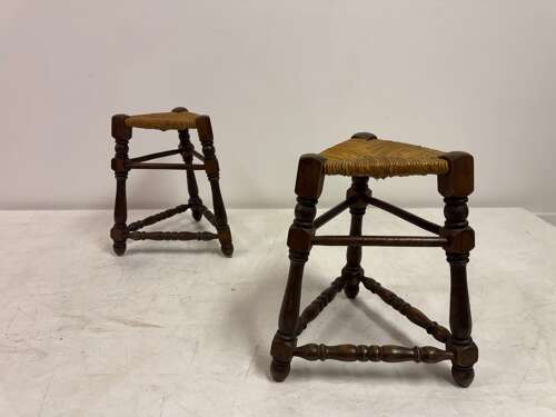 Pair of Oak and Rush Stools