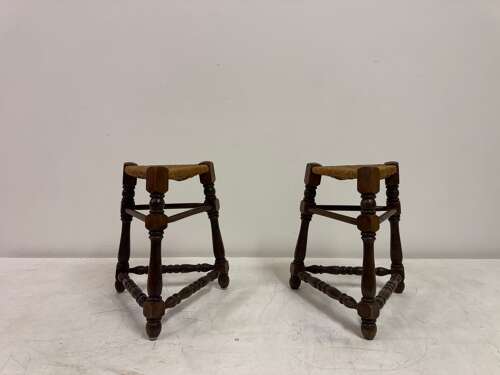 Pair of Oak and Rush Stools
