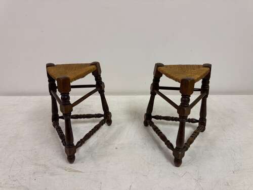 Pair of Oak and Rush Stools
