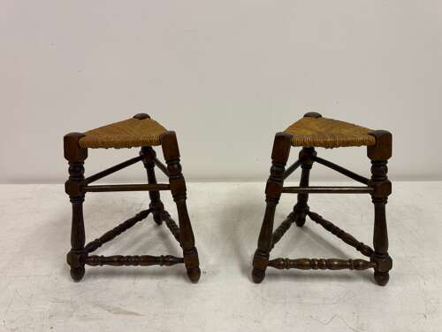 Pair of Oak and Rush Stools