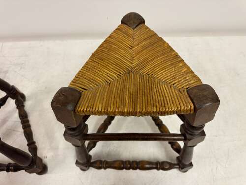 Pair of Oak and Rush Stools