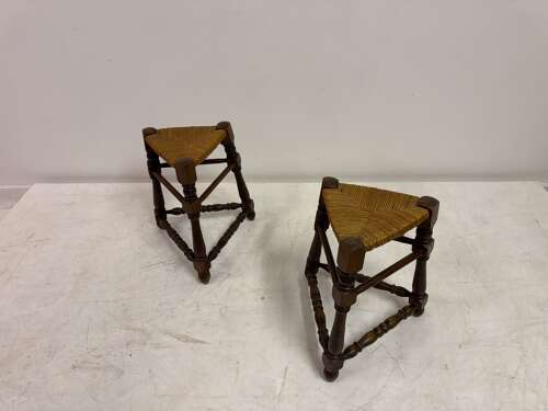 Pair of Oak and Rush Stools