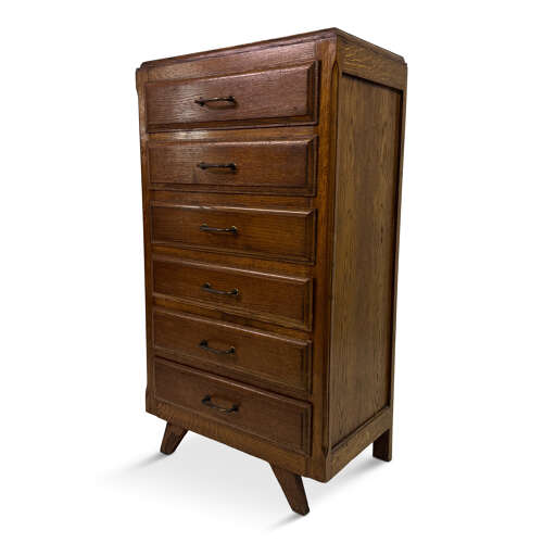 1950s French Tall Oak Chest of Drawers