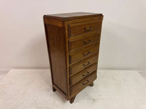 1950s French Tall Oak Chest of Drawers