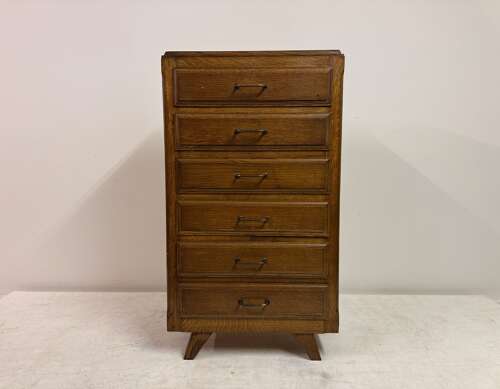 1950s French Tall Oak Chest of Drawers