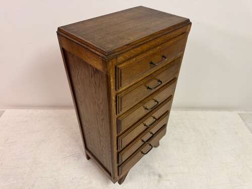 1950s French Tall Oak Chest of Drawers