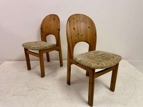 Set of Six Sculptural Danish Modern Brutalist Pine Dining Chairs