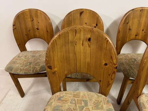 Set of Six Sculptural Danish Modern Brutalist Pine Dining Chairs