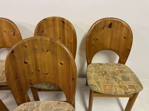 Set of Six Sculptural Danish Modern Brutalist Pine Dining Chairs