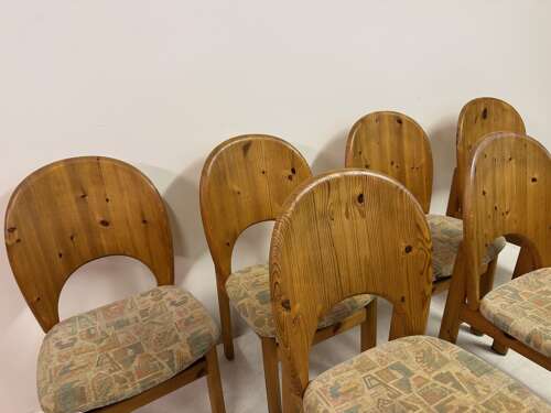 Set of Six Sculptural Danish Modern Brutalist Pine Dining Chairs