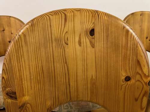 Set of Six Sculptural Danish Modern Brutalist Pine Dining Chairs