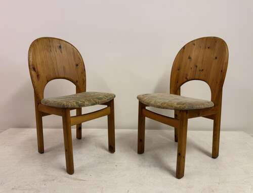 Set of Six Sculptural Danish Modern Brutalist Pine Dining Chairs
