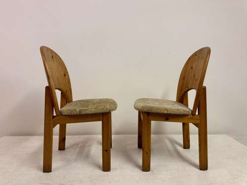 Set of Six Sculptural Danish Modern Brutalist Pine Dining Chairs