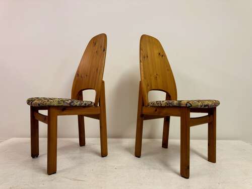 Set of Six Danish High Back Pine Dining Chairs