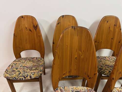 Set of Six Danish High Back Pine Dining Chairs