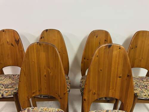 Set of Six Danish High Back Pine Dining Chairs