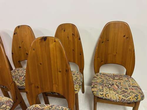 Set of Six Danish High Back Pine Dining Chairs