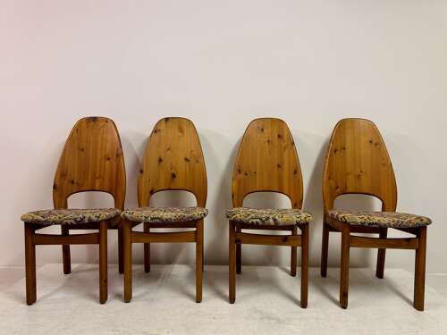 Set of Six Danish High Back Pine Dining Chairs