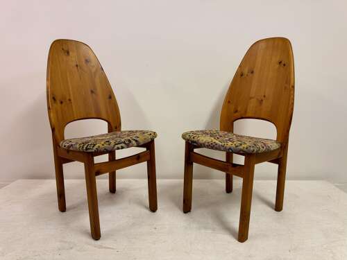 Set of Six Danish High Back Pine Dining Chairs