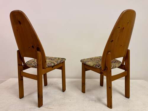Set of Six Danish High Back Pine Dining Chairs