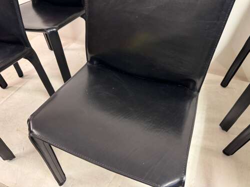 Set of Six Black Leather Cab Dining Chairs by Mario Bellini for Cassina