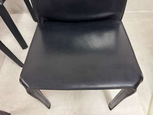 Set of Six Black Leather Cab Dining Chairs by Mario Bellini for Cassina