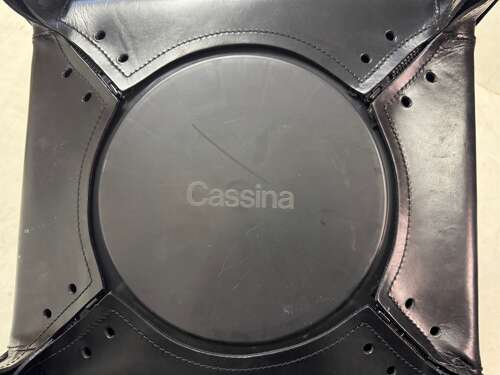 Set of Six Black Leather Cab Dining Chairs by Mario Bellini for Cassina