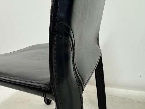 Set of Six Black Leather Cab Dining Chairs by Mario Bellini for Cassina