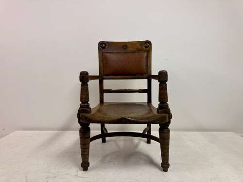 Early 20th Century Arts and Crafts Oak Armchair with Saddle Seat