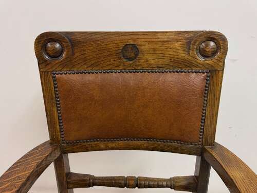 Early 20th Century Arts and Crafts Oak Armchair with Saddle Seat