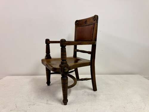 Early 20th Century Arts and Crafts Oak Armchair with Saddle Seat