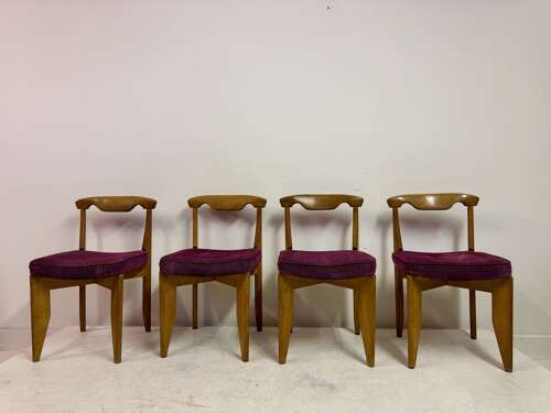 Set of Four Oak Dining Chairs by Guillerme et Chambron
