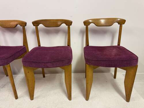 Set of Four Oak Dining Chairs by Guillerme et Chambron