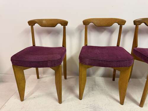 Set of Four Oak Dining Chairs by Guillerme et Chambron