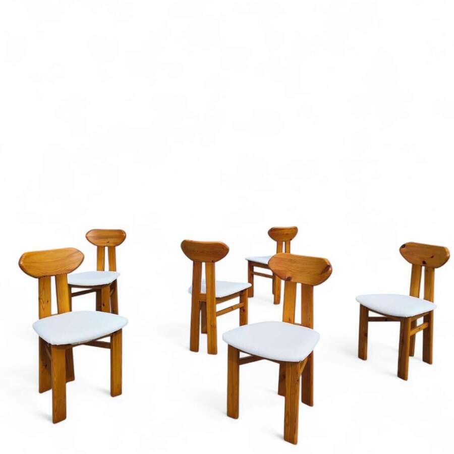 Set of Six 1970s Scandinavian Pine Dining Chairs
