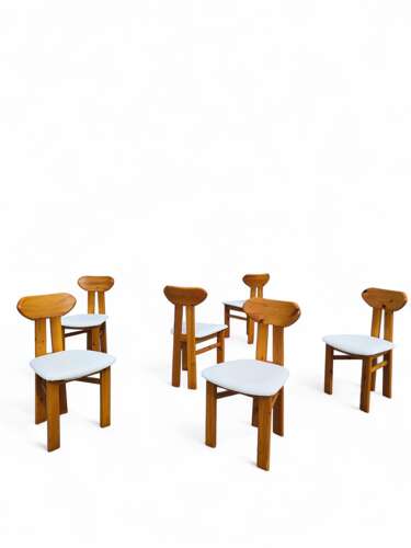 Set of Six 1970s Scandinavian Pine Dining Chairs