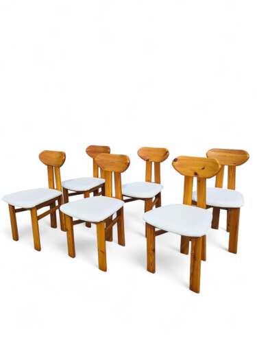 Set of Six 1970s Scandinavian Pine Dining Chairs