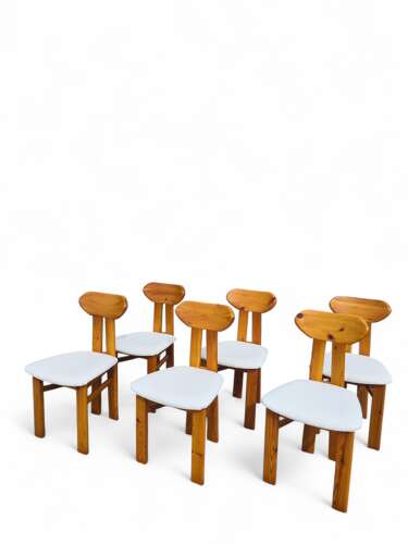 Set of Six 1970s Scandinavian Pine Dining Chairs