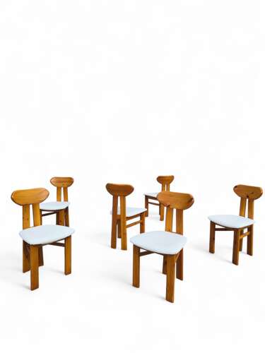 Set of Six 1970s Scandinavian Pine Dining Chairs