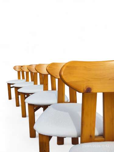 Set of Six 1970s Scandinavian Pine Dining Chairs