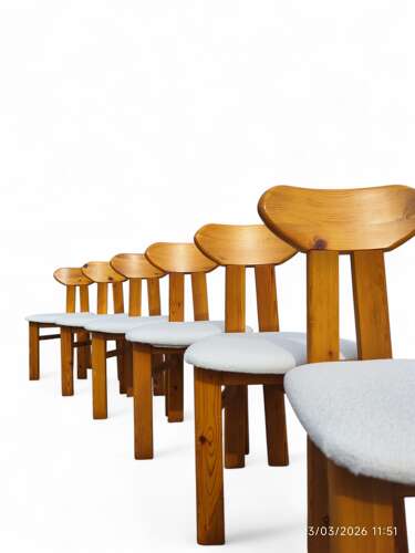Set of Six 1970s Scandinavian Pine Dining Chairs