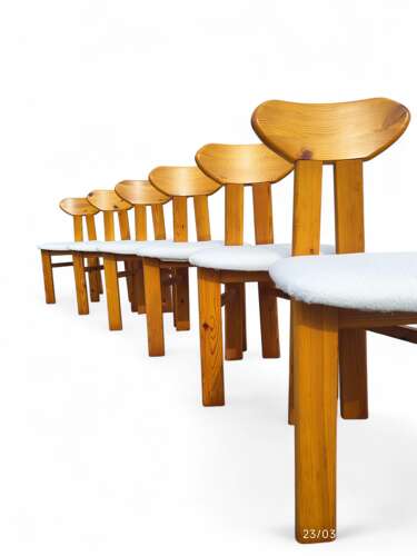Set of Six 1970s Scandinavian Pine Dining Chairs