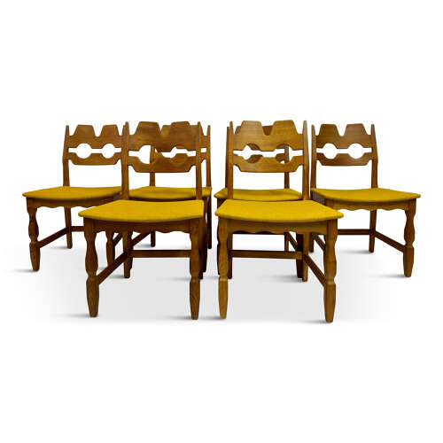 Set of Six Danish Razorblade Oak Dining Chairs by Henning Kjaernulf