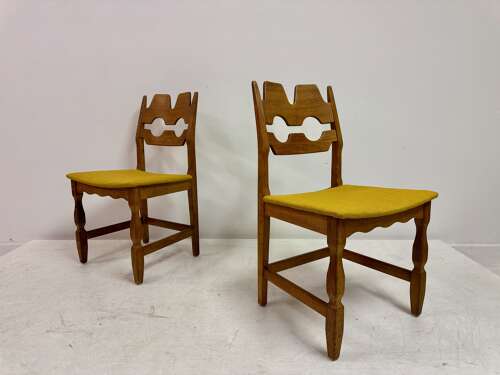 Set of Six Danish Razorblade Oak Dining Chairs by Henning Kjaernulf