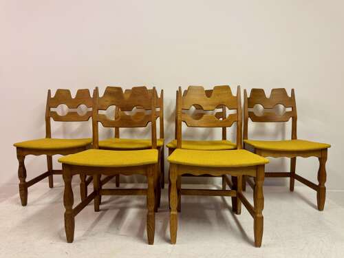 Set of Six Danish Razorblade Oak Dining Chairs by Henning Kjaernulf