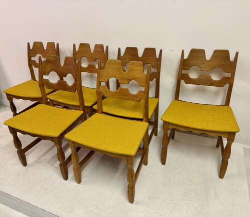 Set of Six Danish Razorblade Oak Dining Chairs by Henning Kjaernulf