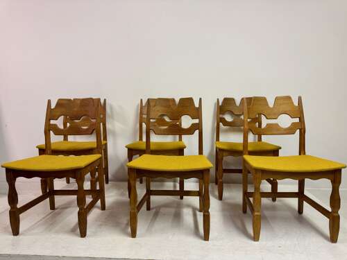 Set of Six Danish Razorblade Oak Dining Chairs by Henning Kjaernulf
